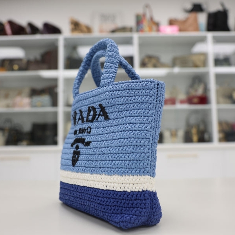 PRADA SMALL RAFFIA TOTE HANDBAG - Picture 2 of 6